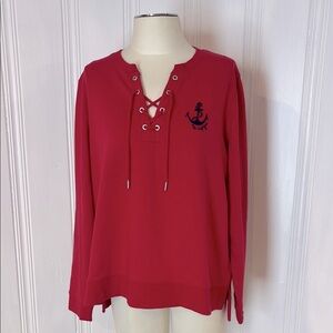 ⚓️ TOMMY HILFIGER Red Lace-Up Nautical Sweatshirt